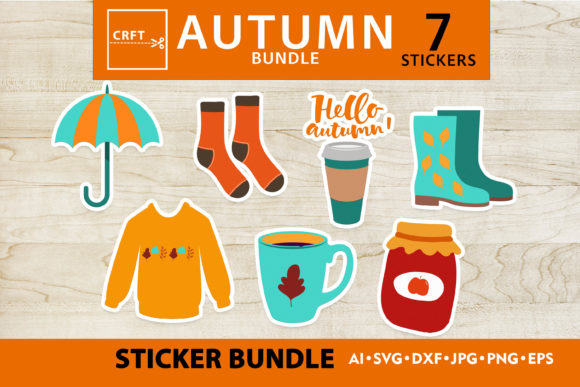 7 Autumn Items Stickers SVG Cut Files