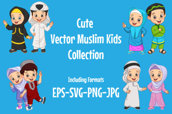 Cartoon Funny Muslim Kids Collection: Graphics & Illustrations
