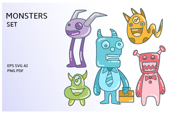 Doodle and Funny Monster Characters Graphics