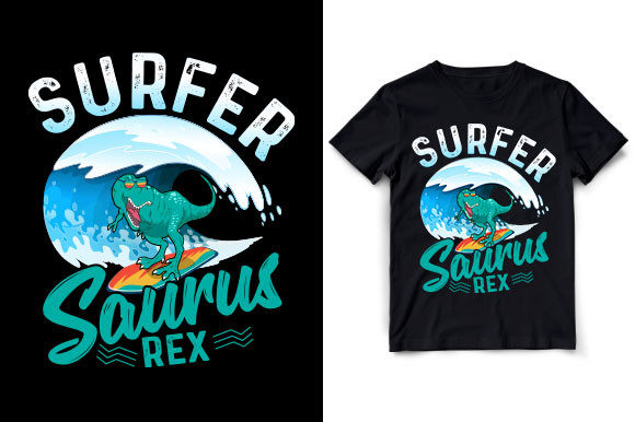 Surfer Saurus Rex T-Shirt Graphics for Bold Branding